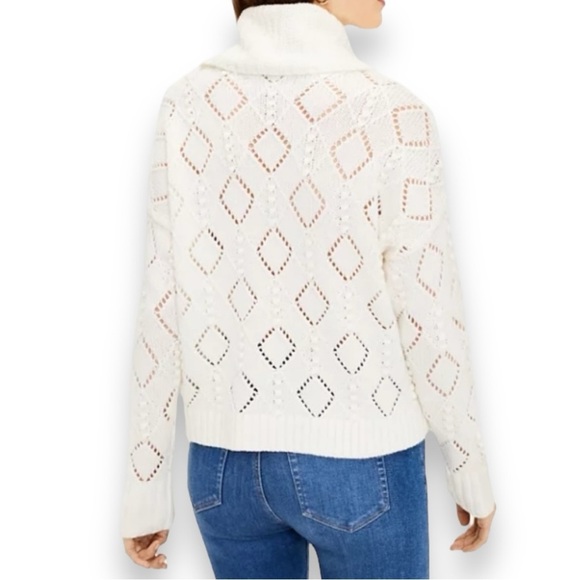 LOFT Small Whisper White Bobble Knit Wool Blend Long Sleeve Turtleneck Sweater - Picture 2 of 8